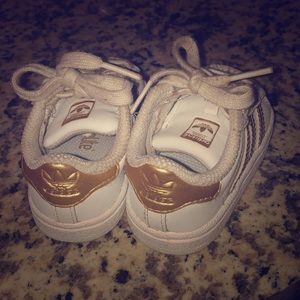 Gold and White Baby Adidas Shoes